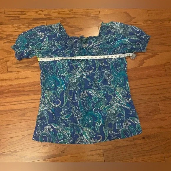 Lauren Ralph Lauren- Blue and Green Floral Blouse Size XL - Picture 5 of 7